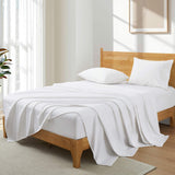 The luxurious textile or natural cotton sheets are brushed in the crisp hues of white. Bring the comfort level and warmth of nature to your space with this organic fiber sheet with pillowcase set in white.