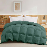 The down feather comforter is brushed in medium tones of forest green. Add a natural element to your bedroom style with this green color medium weight comforter.