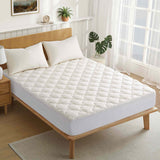 The waterproof protector is covered in the shades of natural material organic cotton or off-white tones. Enjoy extra comfort with this additional layer of comfort white mattress cover on your up to 15 inch deep mattress.