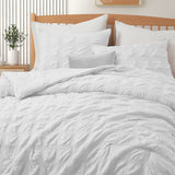 3-Piece Seersucker Bubble Ruffled Chic Textured Comforter Set, Lightweight Bedding Set