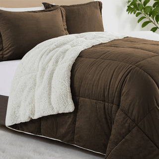 Reversible Sherpa Blanket Minky Plush and Fuzzy Fleece Microfiber 3PC Comforter Set