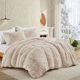 Fluffy Shaggy Reversible Faux Fur Comforter Set, Fuzzy Plush Bedding Set