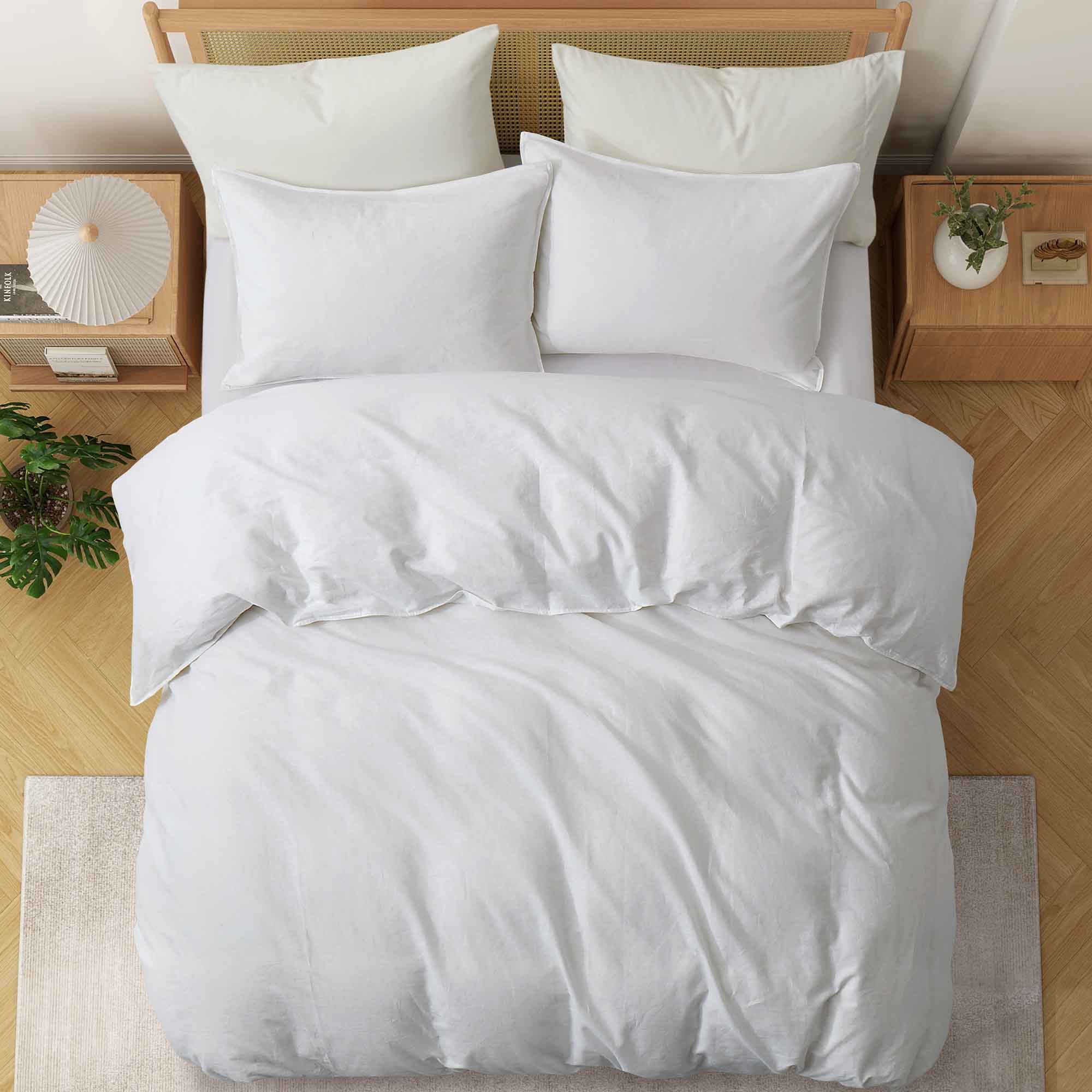Elevate your bedding with the crisp, timeless look of our White Linen Cotton Blend Duvet Cover Set. The clean white color offers a fresh, minimalist aesthetic, perfect for any bedroom décor. Made from a breathable 55% linen and 45% cotton blend, this set is soft, moisture-wicking, and ideal for year-round comfort.