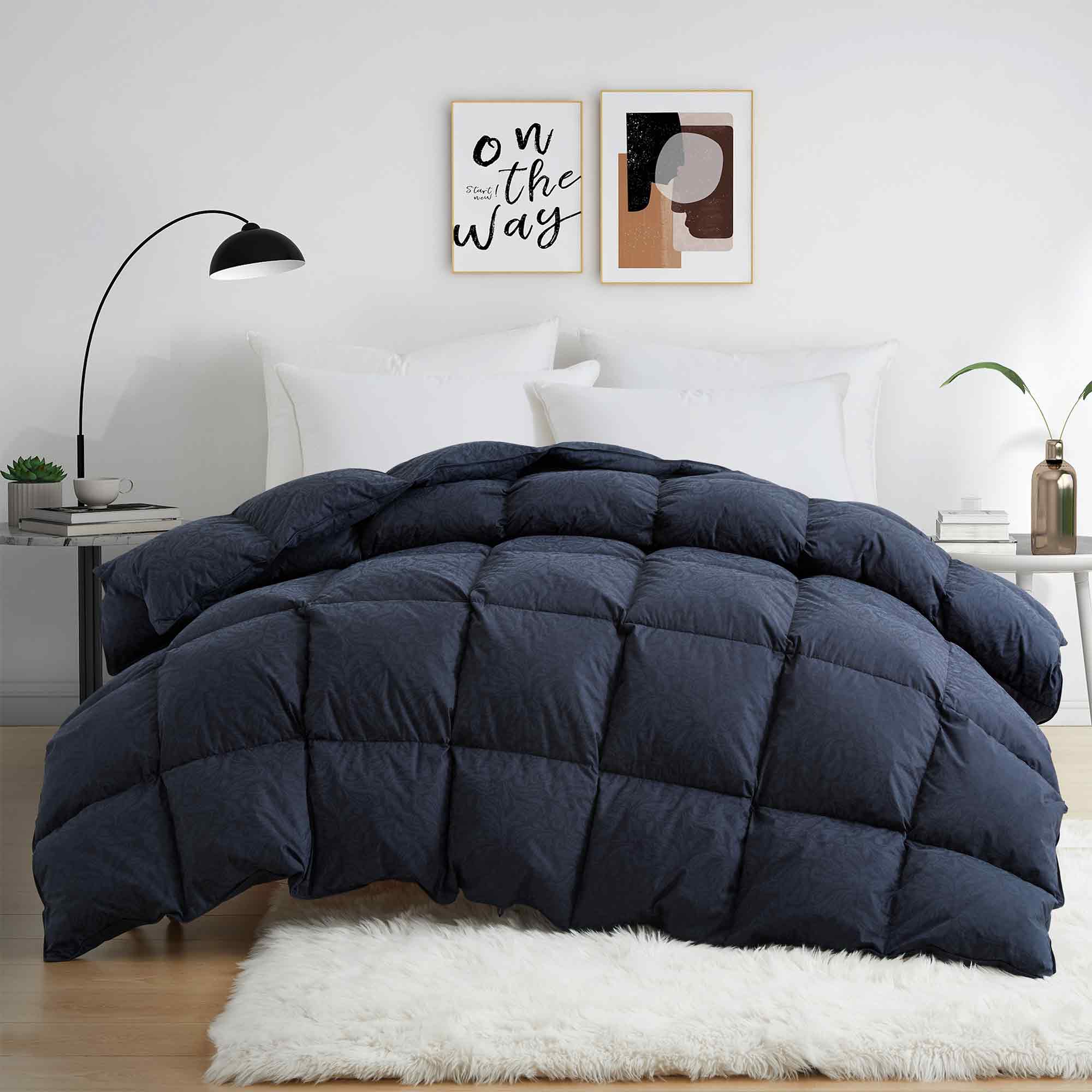 The comforter covers for down comforter are bedecked with intricate and timeless Paisley patterns in black. The premium goose feather comforter, in its sophisticated Paisley Black details, adds a level of sophisticated class to any room for a peaceful sleep experience.