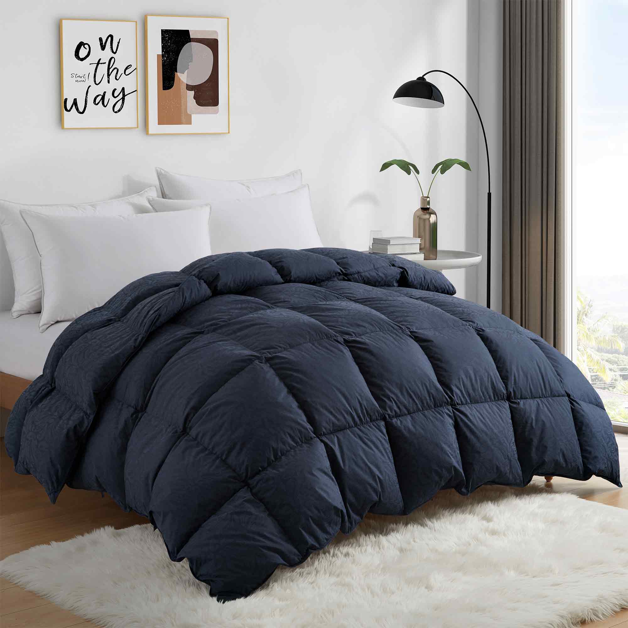 The comforter covers for down comforter are bedecked with intricate and timeless Paisley patterns in black. The premium goose feather comforter, in its sophisticated Paisley Black details, adds a level of sophisticated class to any room for a peaceful sleep experience.