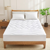 Cooling Waterproof Quilted Mattress Pad with Elastic Deep Pocket - White