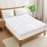 Cooling Waterproof Quilted Mattress Pad with Elastic Deep Pocket - White