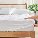 Cooling Waterproof Quilted Mattress Pad with Elastic Deep Pocket - White
