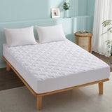 White Four Leaf Clover Quilted Fitted Mattress Pad , Elastic Stretches up to 18 Inches Deep