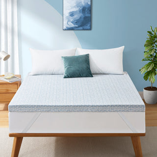 The gel and foam mattress topper is covered in crisp white tones. Revel in a sleep oasis like no other with this gel foam mattress pad in white.