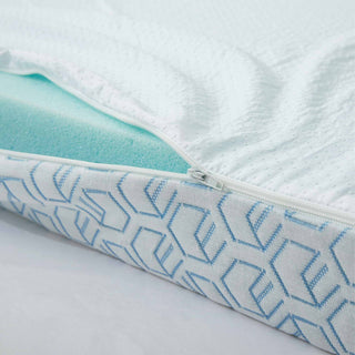 The gel and foam mattress topper is covered in crisp white tones. Revel in a sleep oasis like no other with this gel foam mattress pad in white.