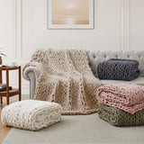 Handmade Chunky Knit Chenille Yarn Throw Blanket 50"x60"
