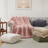 Handmade Chunky Knit Chenille Yarn Throw Blanket 50"x60"