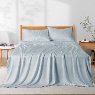 The bedding material is brushed in the medium-dark tones of azure with undertones of grey. Exude calmness and sophistication with this luxurious sheet set in Slate Blue.