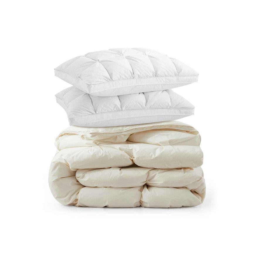 Pinch Pleat Organic Cotton Down Comforter and Pillows