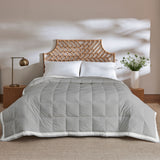 The summer cooling blanket is covered in the somber hues of gray with a complementing white trim. Bring refreshing sophistication to your personal space with this down duvet insert in gray.
