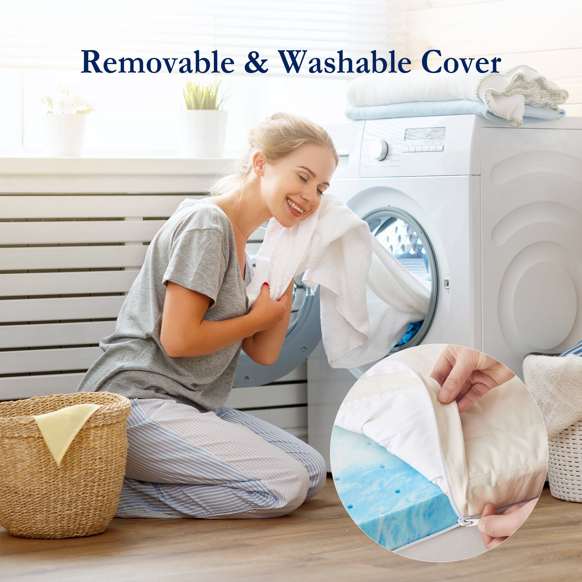 The organic cotton mattress encasement is covered in the serene tones of off-white. Turn your bedroom into a comfortable sleep environment with this washing machine friendly wash cover in off white.