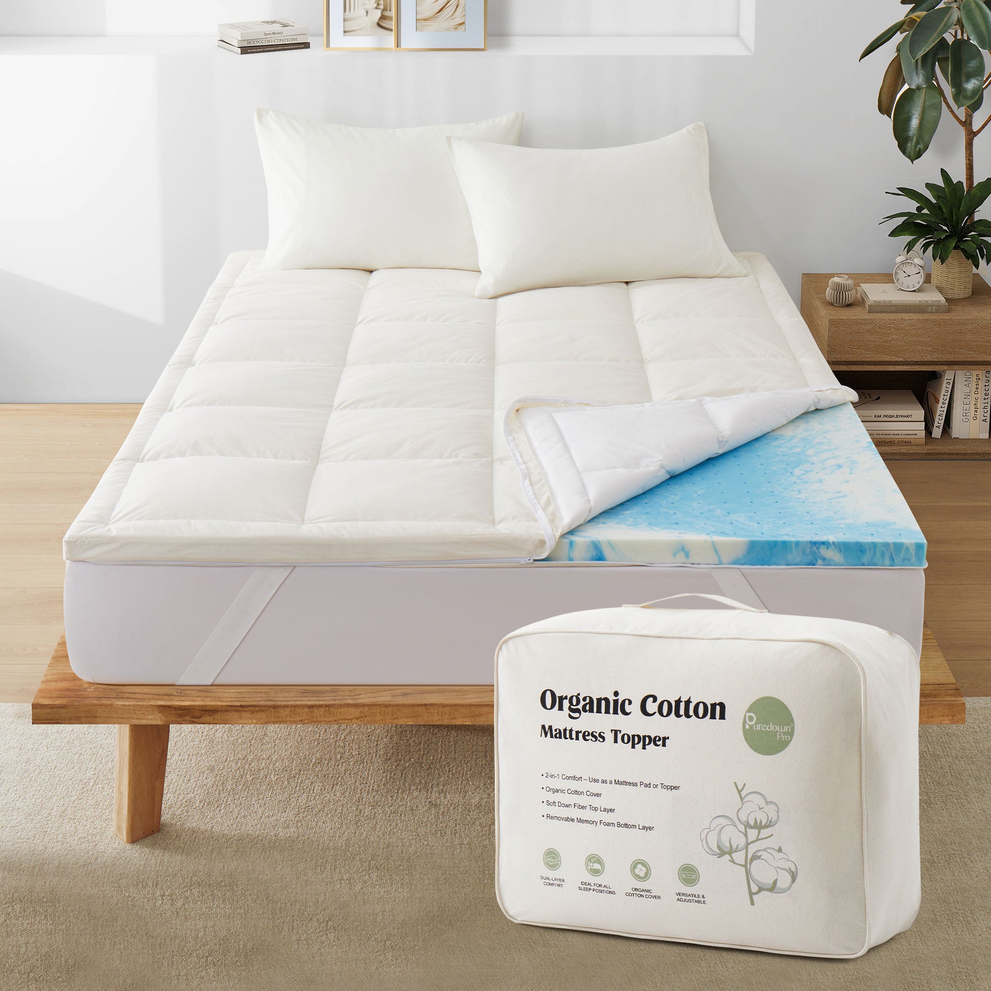 Organic Cotton Down Feather Memory Foam Mattress Topper Puredown organic-cotton-down-feather-memory-foam-mattress-topper-puredown