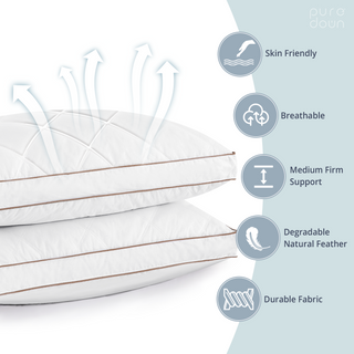 The down goose feather pillows with double diamond lattice quilting are brushed in the serene color of white. Bring a touch of charisma to your master bedroom for a cozy sleep experience with this medium-firm goose feather and down pillows in white.