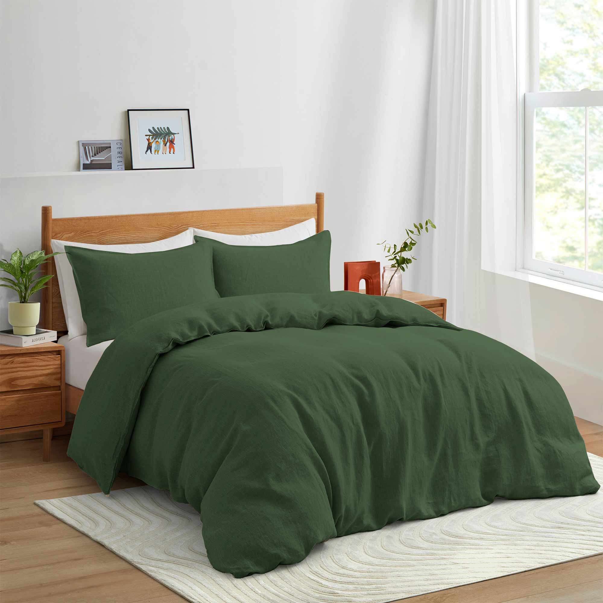 This bedspread comforter cover set comes in foresty shades of lunar green. By following the care tips, you can add a touch of mystical nature to your room and luxury bed sheet with this goose down duvet cover.