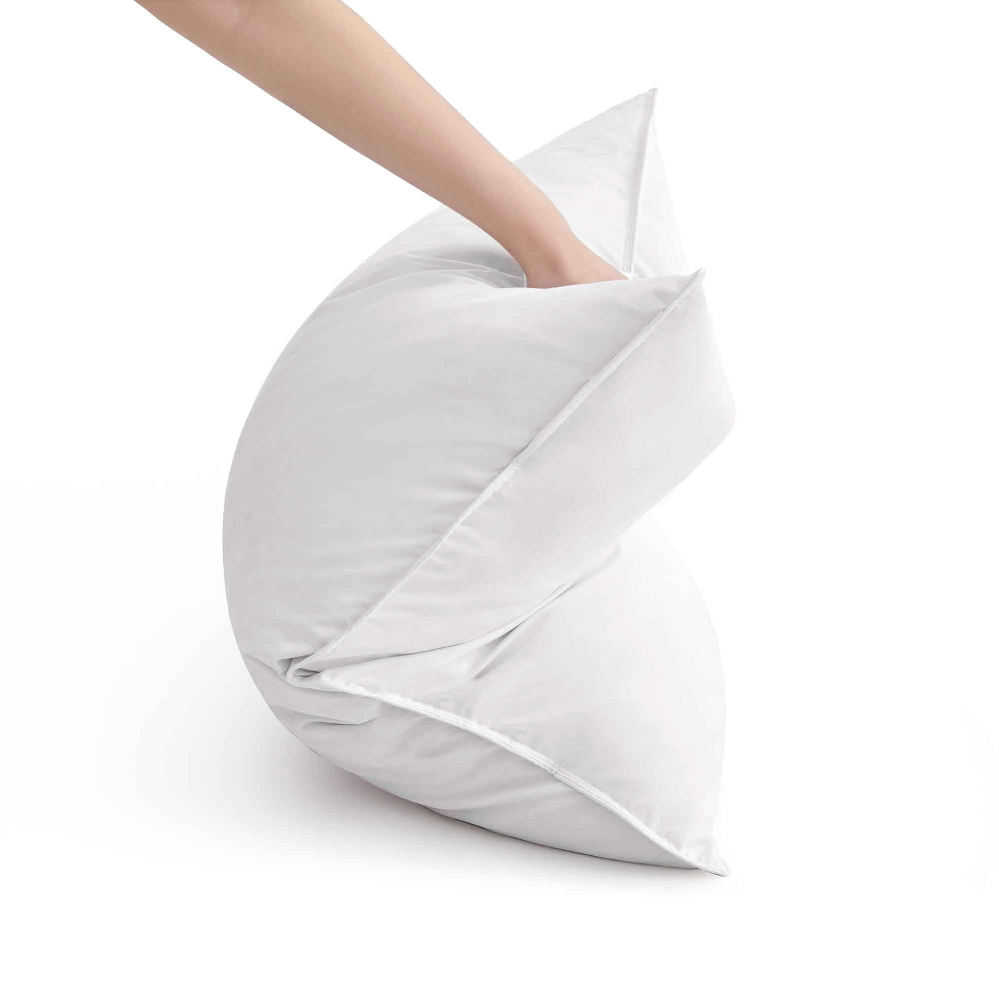 The plush pillow design is colored in the harmonious tones of white. Add a welcoming feel and luxurious comfort to your bedroom space with these overstuffed feather pillows.