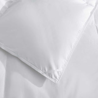 The entire comforter is enveloped in the serene white shades. Elevate your bedding décor to the next level with this white feather-down comforter.