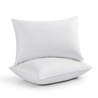 The goose down feather pillow is brushed in the solid colors of white. Bring a touch of natural elegance to your bedroom with these white goose down pillows for side sleepers.