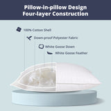This medium-firm option in pillows with goose feathers is colored in the serene white hues. Adding these down feather pillows to your bedroom will give it an inviting atmosphere and luxurious feel.