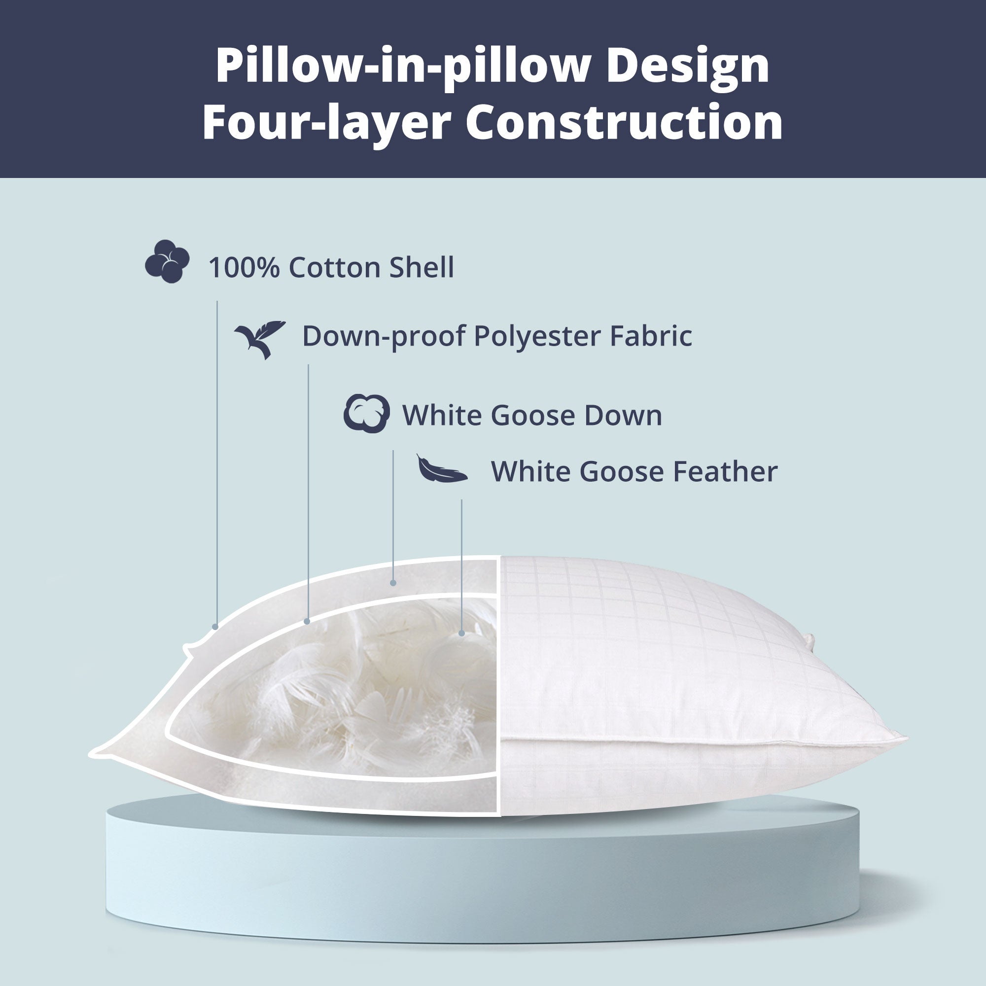 This medium-firm option in pillows with goose feathers is colored in the serene white hues. Adding these down feather pillows to your bedroom will give it an inviting atmosphere and luxurious feel.