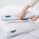 This entire bedding pillow is covered in solid white hues. Add a touch of sophistication to your bedroom with this down goosefeather pillow.