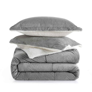 The 3-piece winter reversible comforter set is enveloped in accurate color shades of grey. Bring an air of contemporary trends to your space with this down alternative comforter.